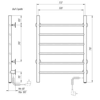 Полотенцесушитель электрический Domoterm Аврора DMT 109-6 50x71 EK R хром